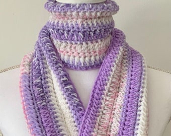 Handmade and Designed Variegated Fringed Scarf in Purple Hues (60”Lx6”W)