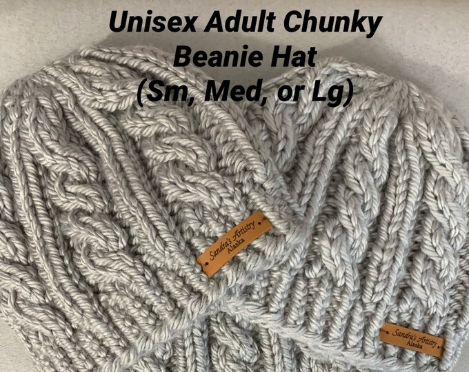 Unisex Adult Chunky Cable Beanie Hat (Silver-Gray) 3 Size Options