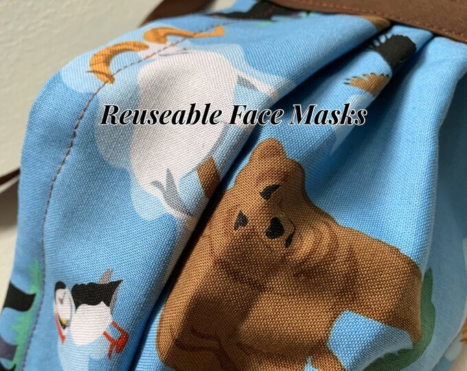 Reusable Face Masks (Alaska Wildlife Theme-blue and brown) Unisex w/nose bridge wire insert