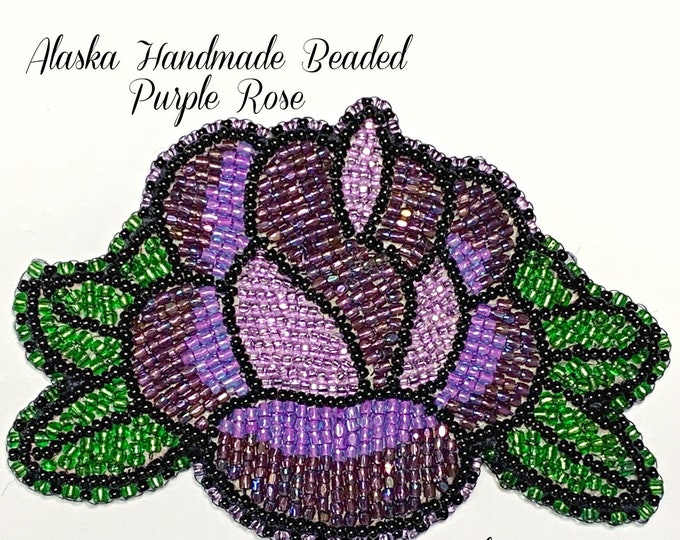 Alaska Handmade Beaded Purple Rose-3" L x 4" W in Czech Glass Beads