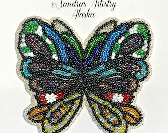 Alaska Handmade Beaded Large Butterfly-3-1/2x3-3/4" in Czech Glass Beads
