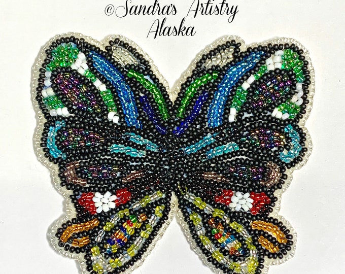 Alaska Handmade Beaded Large Butterfly-3-1/2x3-3/4" in Czech Glass Beads