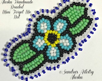 Alaska Handmade Beaded Mini Forget Me Not-2-1/2x1-1/2" in Czech Glass Beads