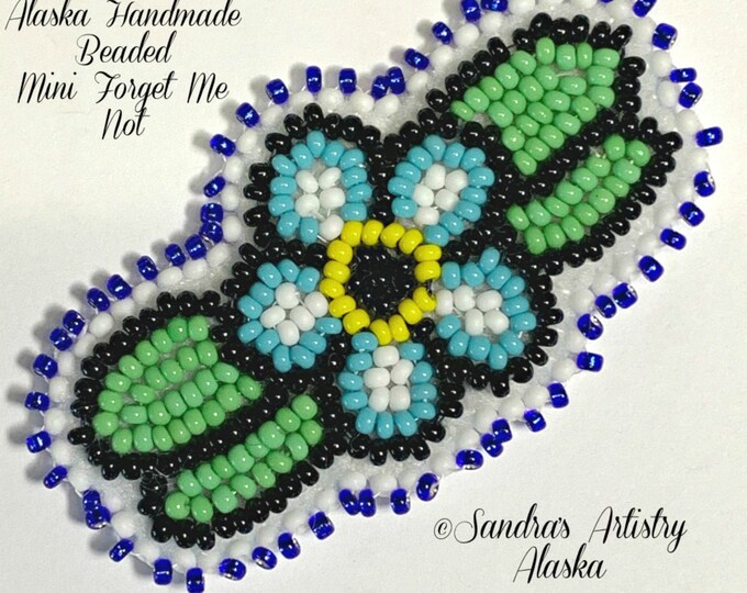 Alaska Handmade Beaded Mini Forget Me Not-2-1/2x1-1/2" in Czech Glass Beads