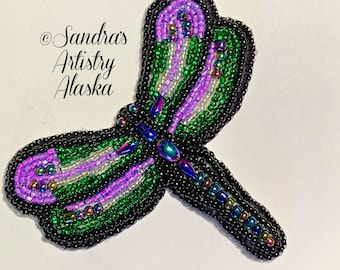 Alaska Handmade Beaded Dragonfly-3-3/4x3-3/4" in Czech Glass Beads
