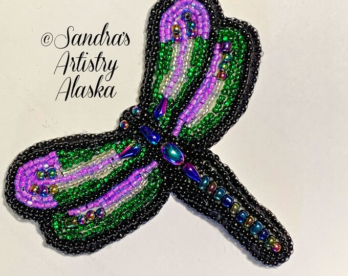 Alaska Handmade Beaded Dragonfly-3-3/4x3-3/4" in Czech Glass Beads