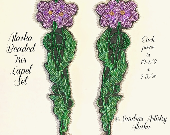 Alaska Beaded Iris Lapel Set-each 10-1/2x2-3/4" in Czech Glass Beads