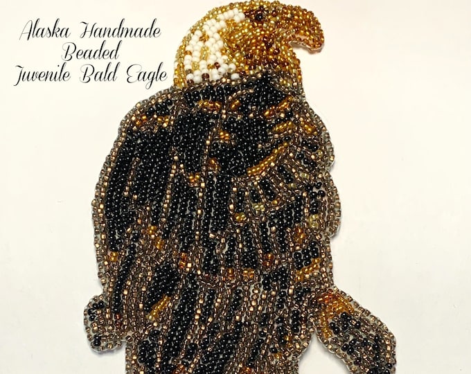 Alaska Handmade Beaded Juvenile Bald Eagle Regalia Applique-6x3-1/4" in Czech Glass Beads