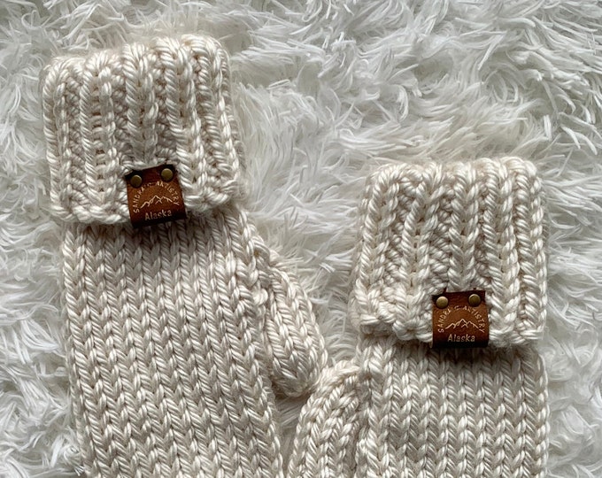 Chunky Knit Mittens-Handmade and Designed-Adult Medium Size in Cream