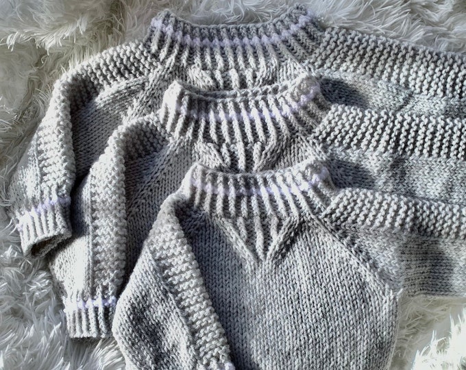 Gray and White Baby Sweater-Knit (Unisex-Boys/Girls:Three Infant/Toddler Sizes)