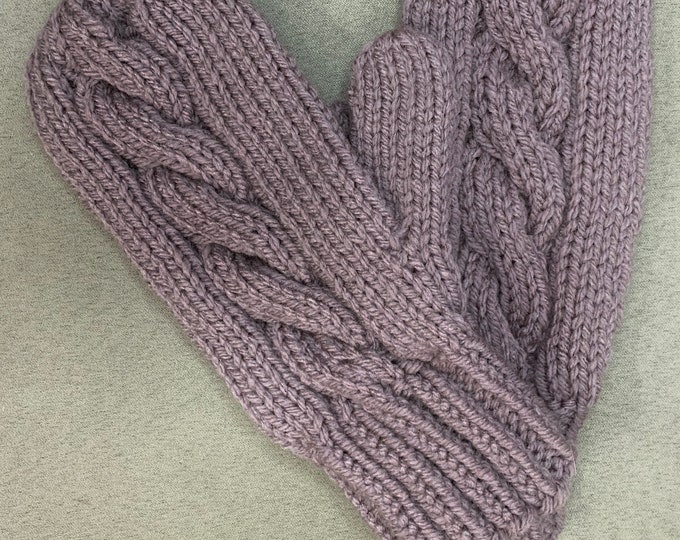 Dusty Grape Cabled Mittens-Handmade and Designed-Three Sizes