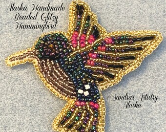 Alaska Handmade Beaded Glitzy Hummingbird-3-1/2 L x 3-3/4 W" in Czech Glass Beads