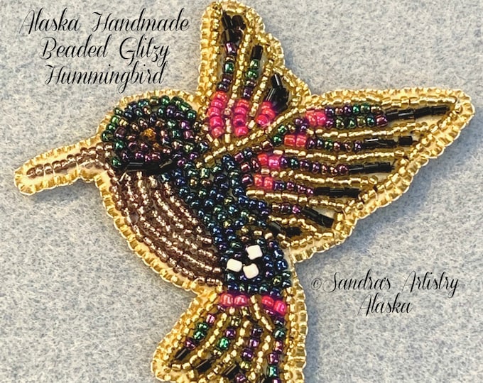 Alaska Handmade Beaded Glitzy Hummingbird-3-1/2 L x 3-3/4 W" in Czech Glass Beads