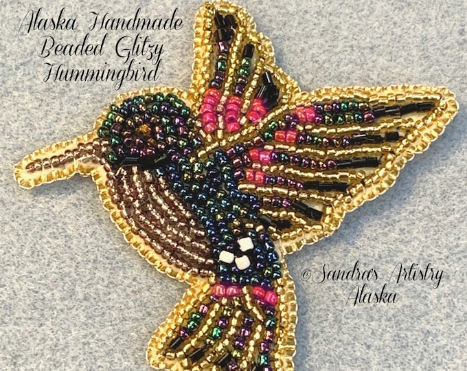 Alaska Handmade Beaded Glitzy Hummingbird-3-1/2 L x 3-3/4 W" in Czech Glass Beads