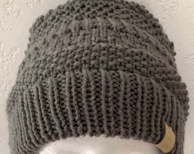 Charcoal Knit Ribbed Hat-slightly slouchy-Adult Size Large