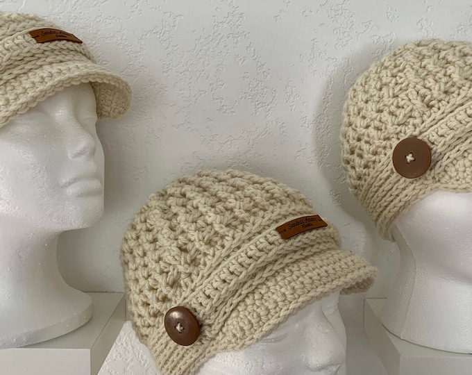 Unisex Beige News Boy Cap-Hat - Three Sizes