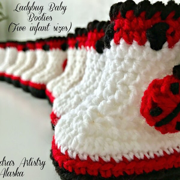 Ladybug Baby Booties-5 Infant Sizes