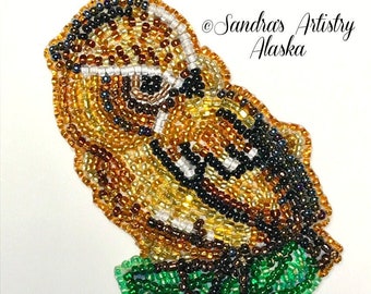 Alaska Beaded Baby Owl-3-1/4 L x 2-1/4 W" in Czech Glass Beads