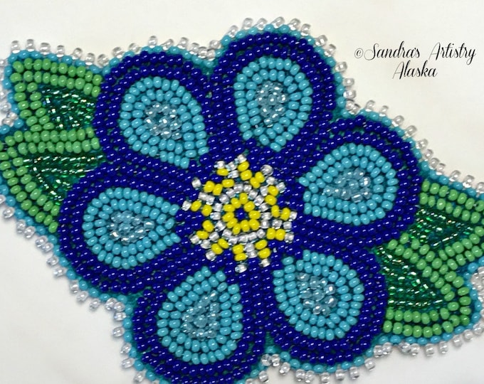 Alaska Handmade Beaded Forget Me Not-3x4" in Czech Glass Beads (Version 1 of 2)