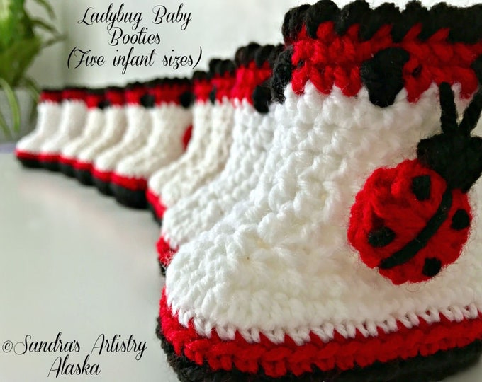 Ladybug Baby Booties-5 Infant Sizes