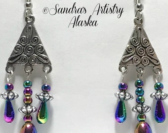 Beaded Chandelier Earrings in Jewel Tones