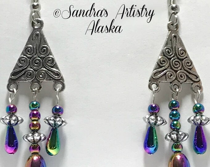 Beaded Chandelier Earrings in Jewel Tones