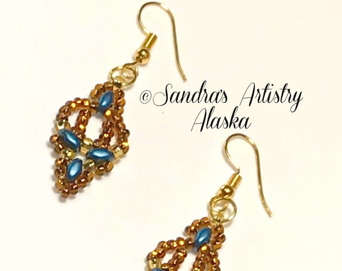 Beaded Earrings in Copper-Teal-Gold