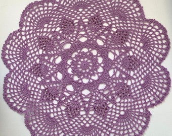 Purple with Czech Bead Accents Cotton Handmade Doily (15” Diameter))