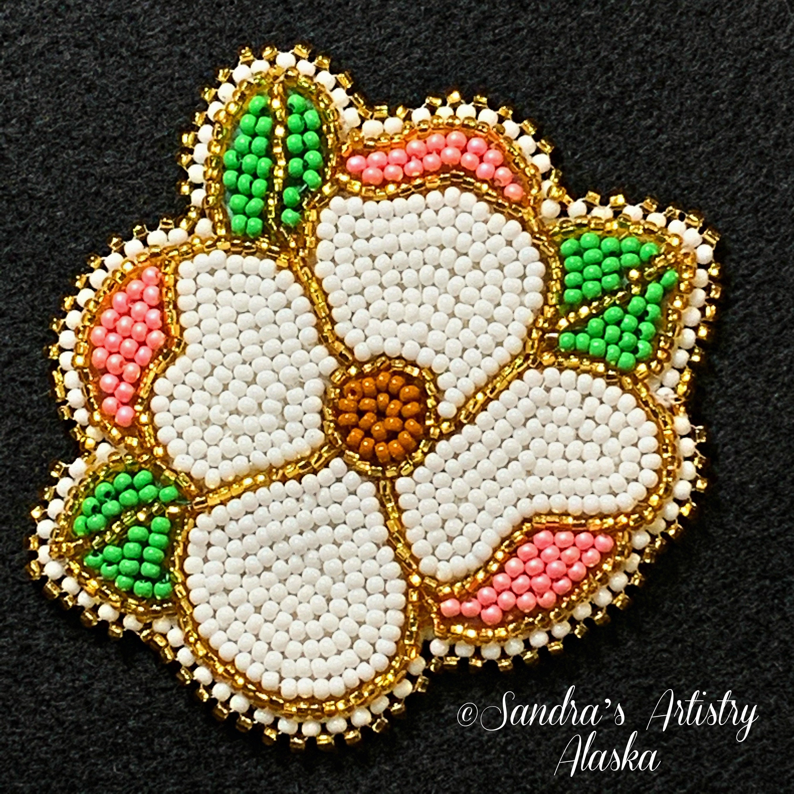 Alaska Handmade Beaded Dogwood Blossom Applique3x31/4 in Czech Glass