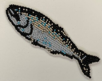 Left-Facing Alaska Handmade Beaded Coho Regalia Applique-5x1-1/2” in Czech Glass Beads