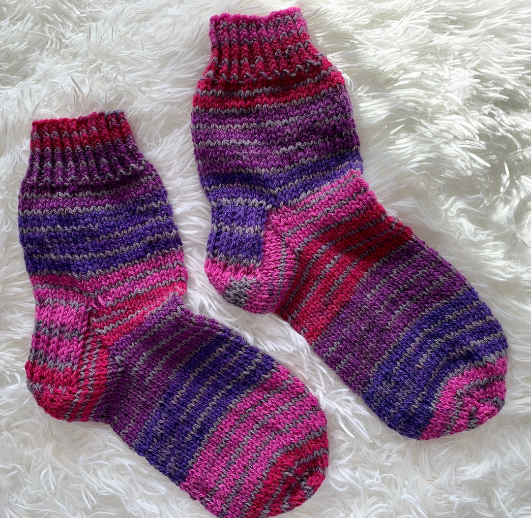 Wool Knit Socksfine Weight in Variegated Purple Women Size Small