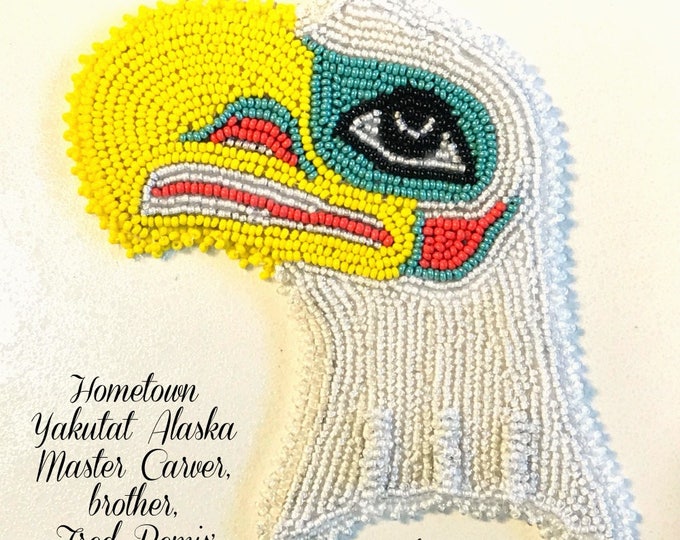 Alaska Tlingit Bald Eagle Beaded Regalia Applique-4x4-1/2" in Czech Glass Beads