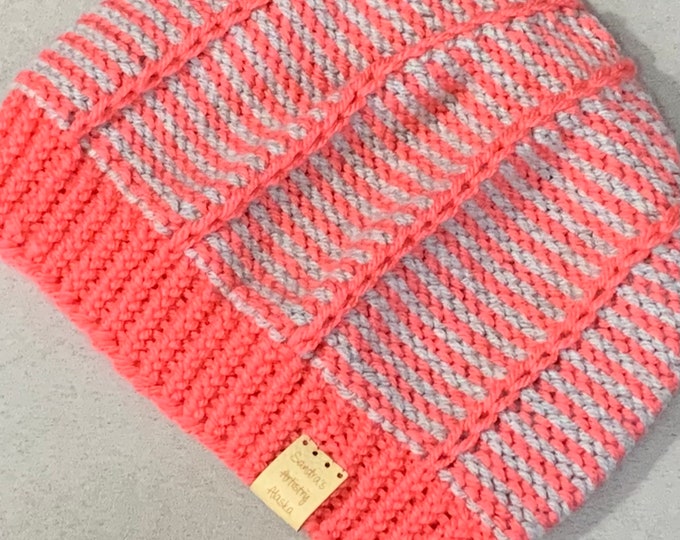 Two-Color Striped Hat/Beanie-Adult Size—(Two versions)