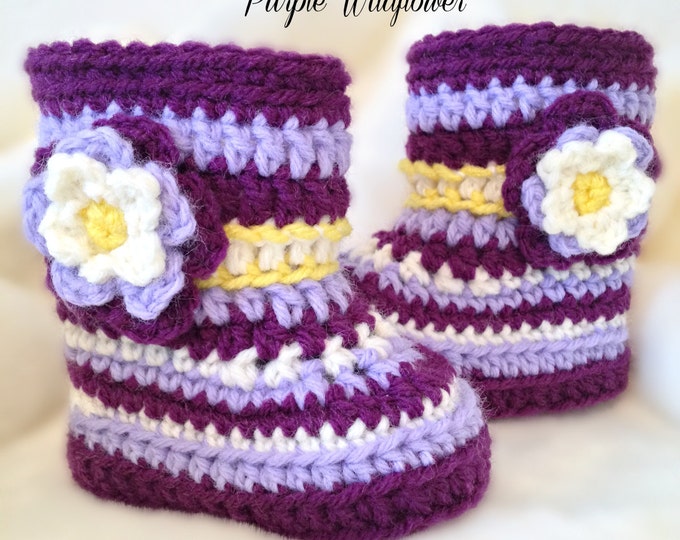 PURPLE WILDFLOWER-Alaskan Floral Booties One Infant Size available 6-12 Months