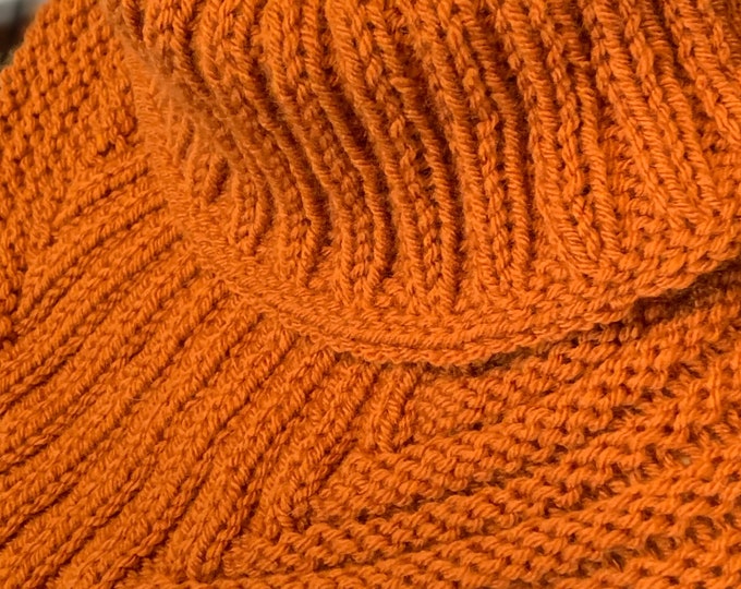 Cowl Knit-Ribbed Infinity Turtleneck (Medium Weight) in Rust