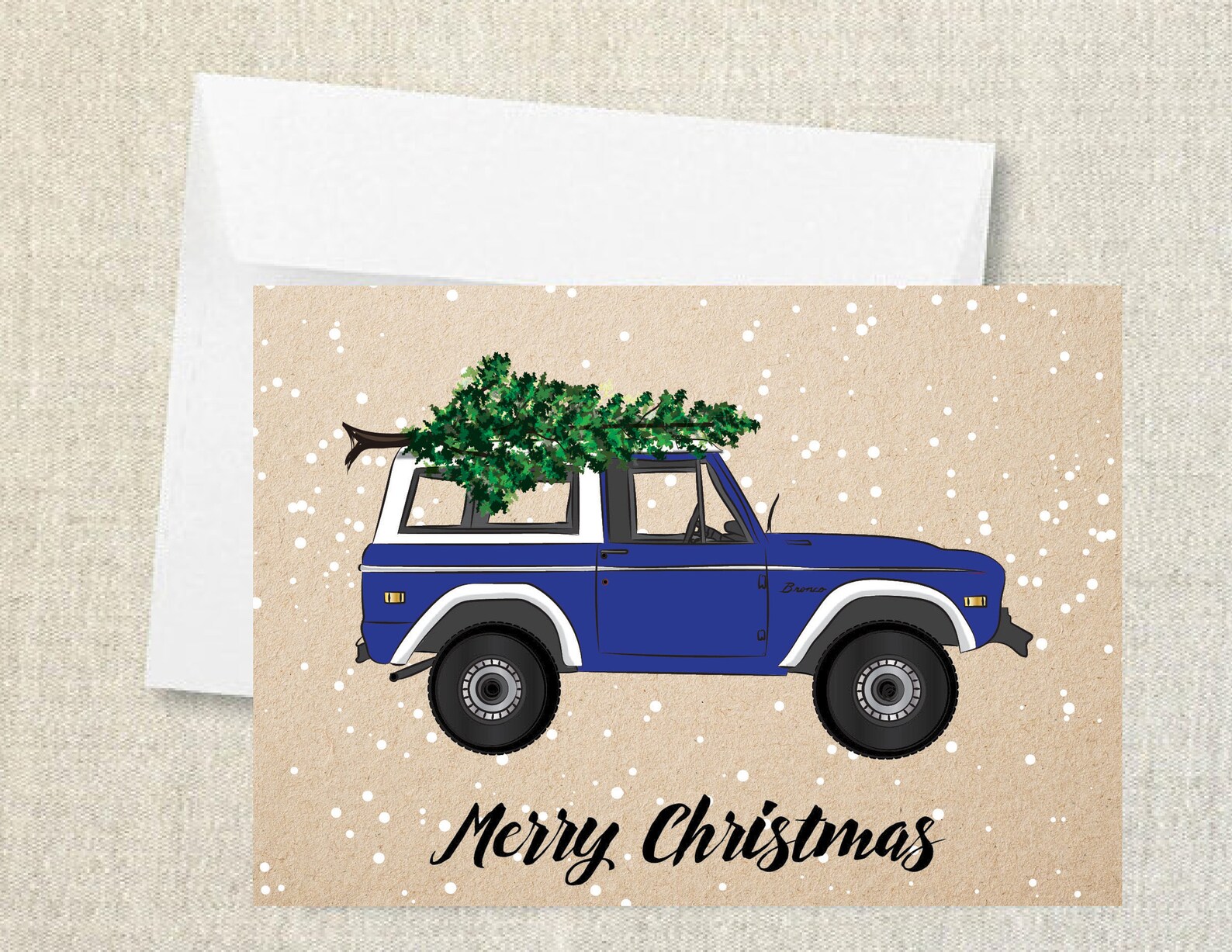 VINTAGE TRUCK CHRISTMAS Ford Bronco Card Set, Blue Ford Bronco Christmas Cards, Bronco, Ford 