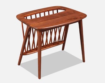 Arthur Umanoff Vintage Spindle Side Table with Magazine Shelf