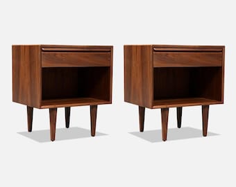 Norwegian Modern Walnut Night Stands w/ Bookcase for Westnofa
