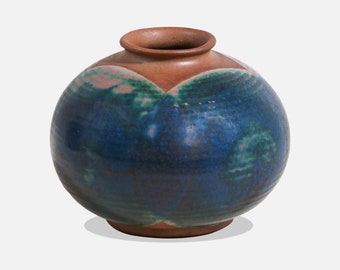Robert Maxwell Studio Stoneware Ceramic Vase with Blue & Green Glaze