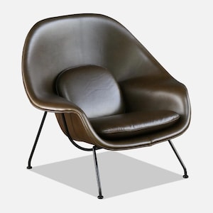 Early Eero Saarinen &quot;Womb&quot; Forest Green Leather Chair for Knoll