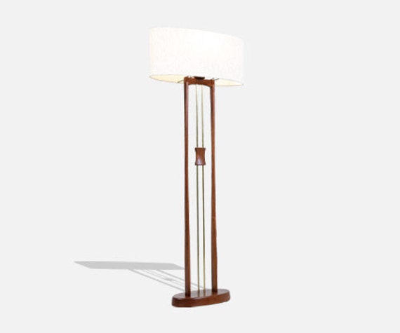 California Modern Column Walnut Brass Floor Lamp by Modeline