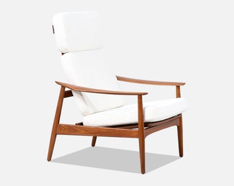 Arne Vodder Sculpted Teak & Boucle Reclining Lounge Chair for France and Son