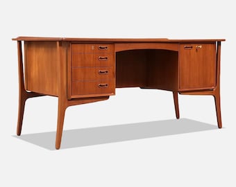 Svend A. Madsen Floating Teak Desk w/ Bookcase for H.P. Hansen