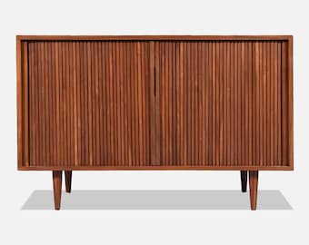 Vintage Barzilay California Modern Tambour-Door Walnut Credenza by Barzilay