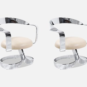 Mid-Century Chrome Ribbon Style Swivel Lounge Chairs