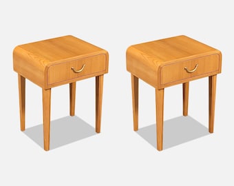 Swedish Scandinavian Modern Oak Night Stands w/ Brass Accent Handle