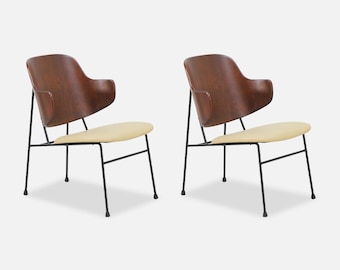 Ib Kofod-Larsen "Penguin" Iron & Leather Lounge Chairs for Selig