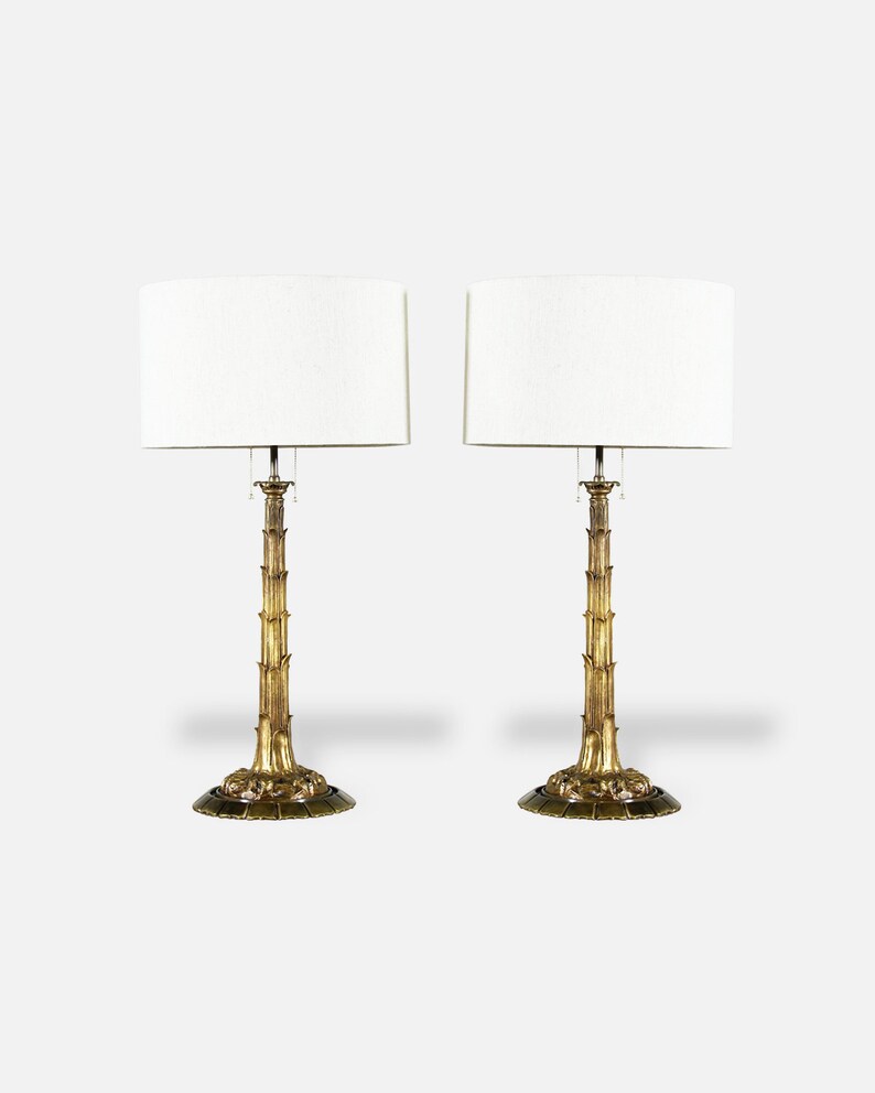 French Bronze Doré Palm Tree Table Lamps