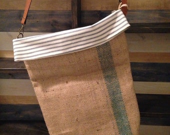 Recycled Burlap Messenger Bucket Bag