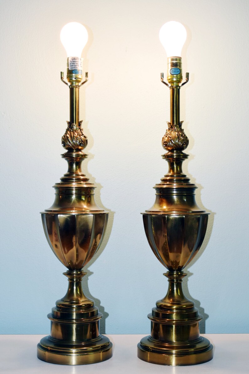 Vintage Stiffel Brass Trophy Lamps Pair Etsy